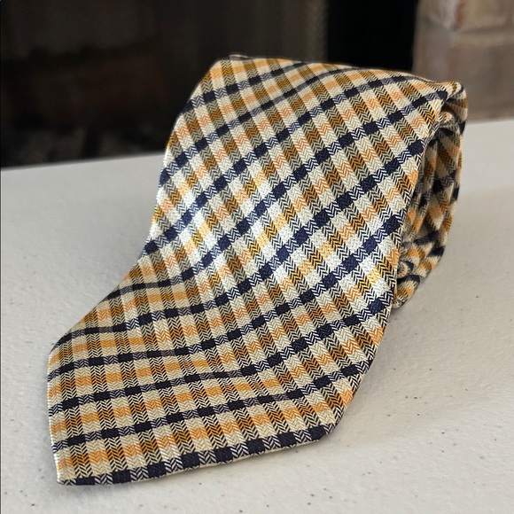 Burberry Navy and Gold Checkered Tie - Picture 1 of 5